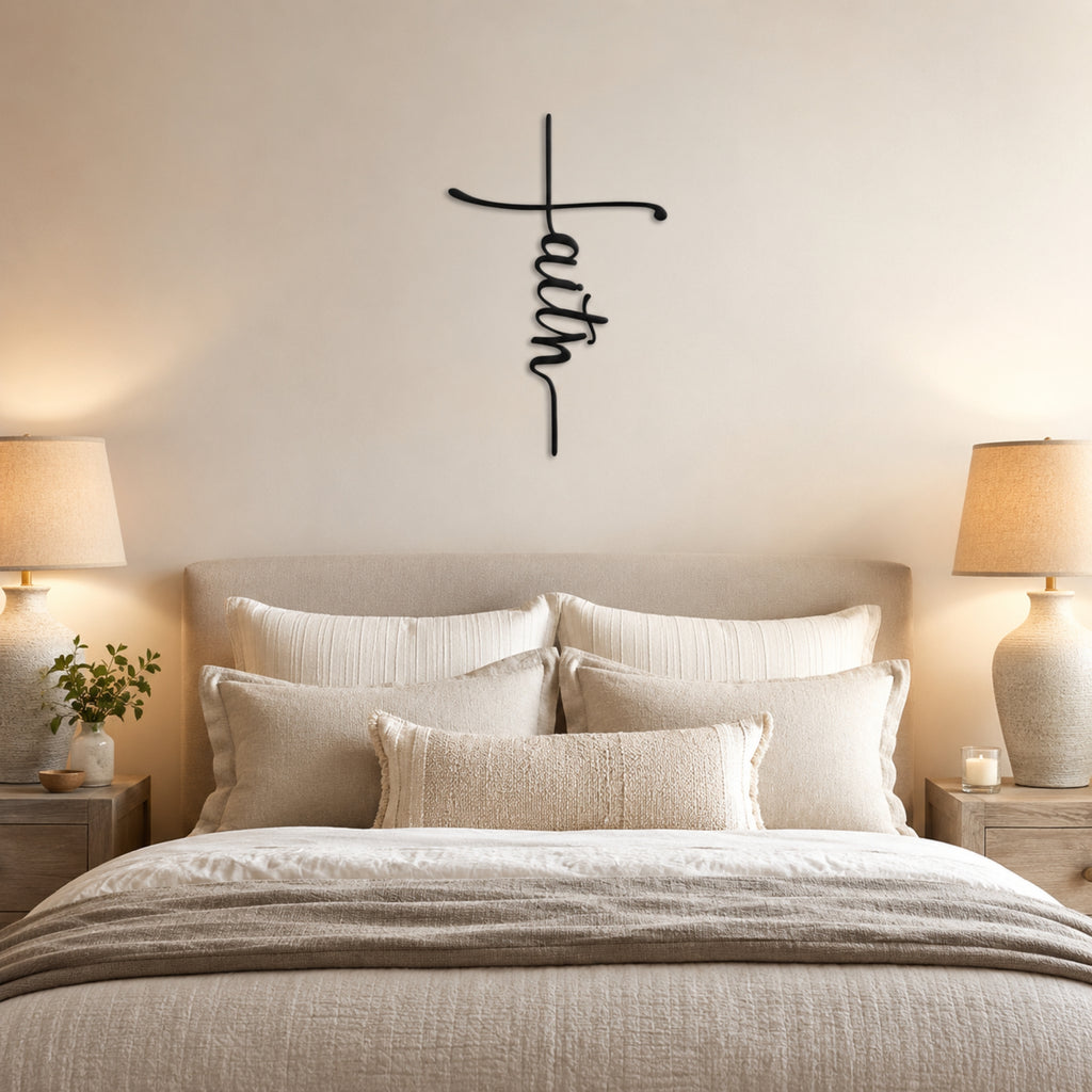 Faith Cross Metal Wall Art – Minimalist Christian Decor
