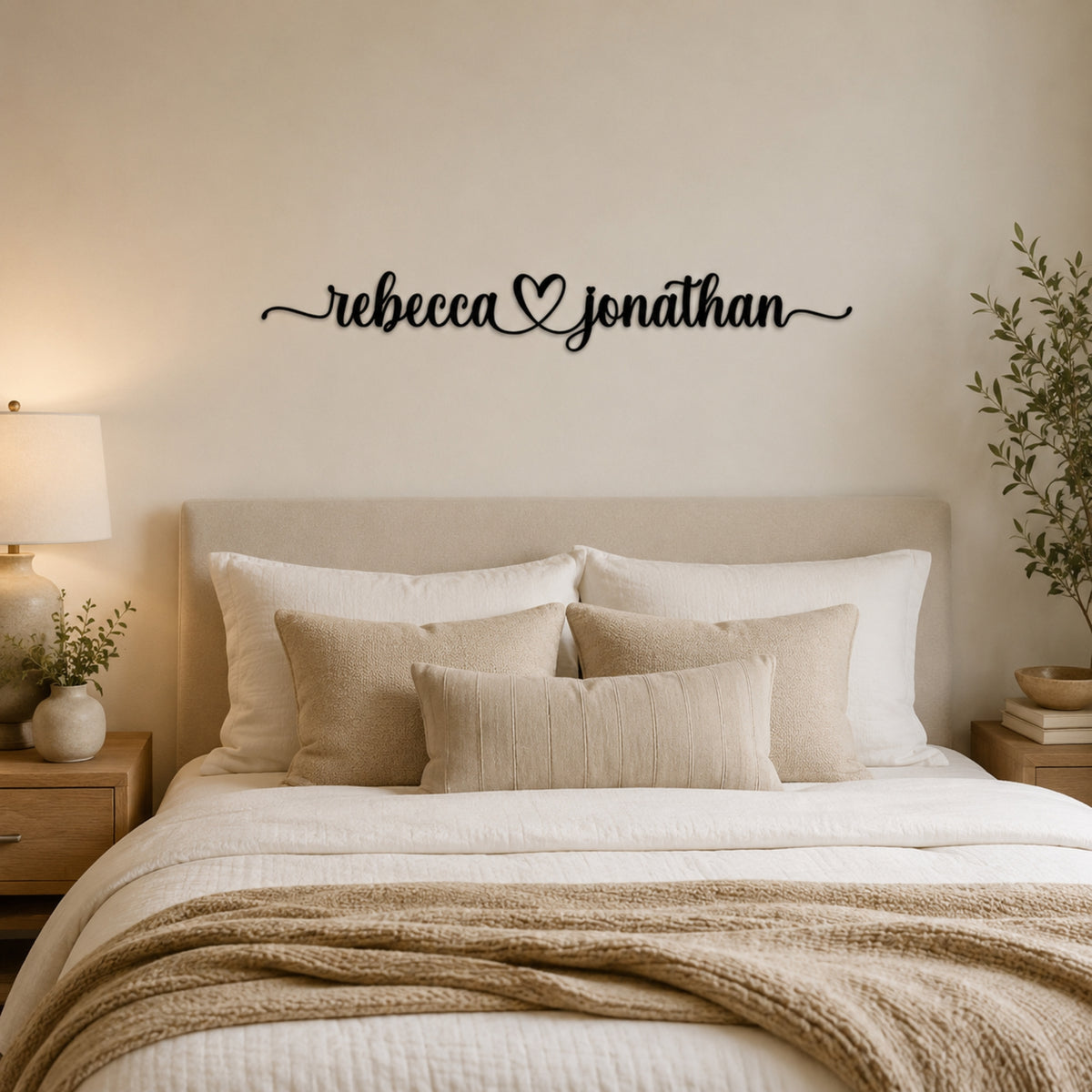 Personalized Couple Name Metal Sign with Heart – Romantic Script with Flourish Tails