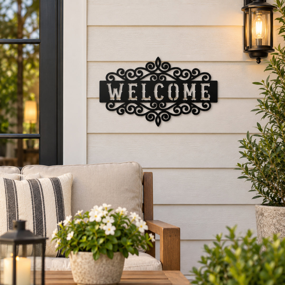 Ornate Welcome Metal Sign – Decorative Porch & Entryway Wall Decor Main image