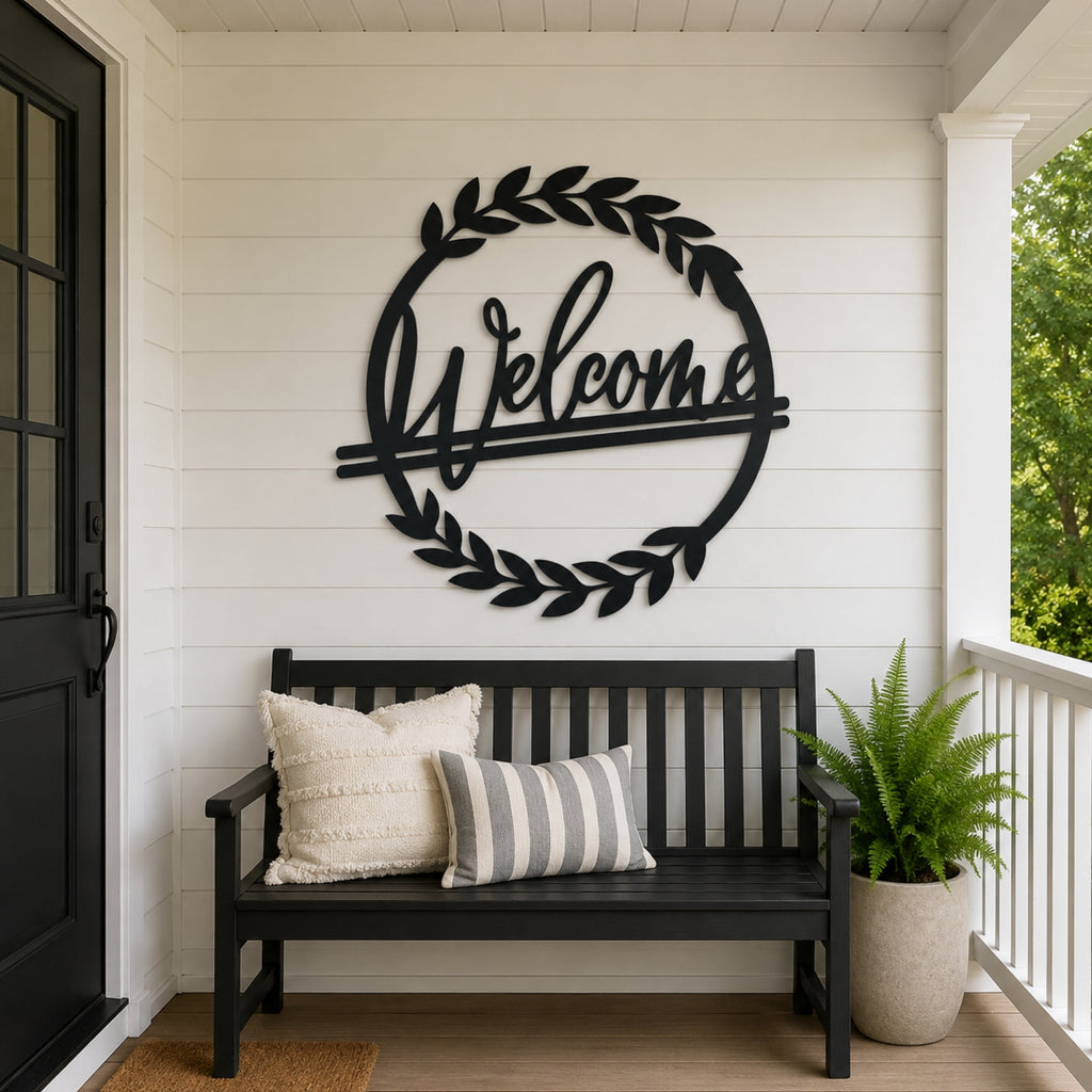 Welcome Wreath Metal Wall Art – Entryway & Porch Welcome Sign