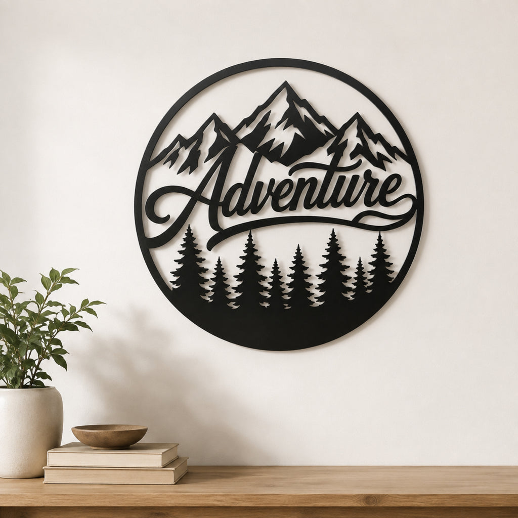 Adventure Mountain Metal Wall Art – Forest & Pine Tree Decor