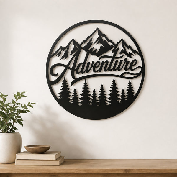 Adventure Mountain Metal Wall Art – Forest & Pine Tree Decor
