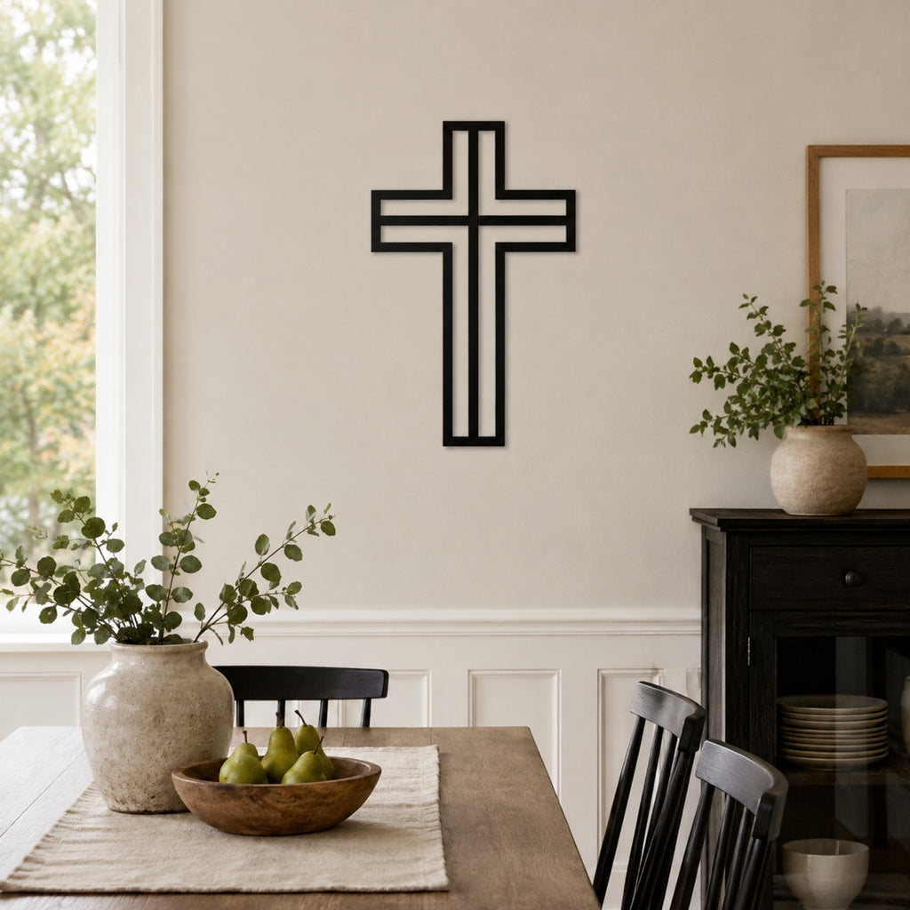 Modern Christian Cross Metal Wall Art – Minimalist Faith Decor