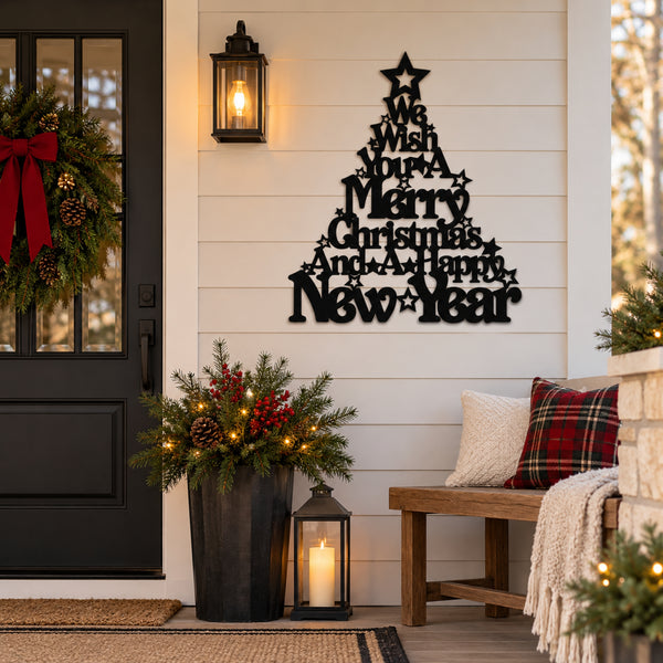 Merry Christmas Metal Wall Art – Christmas Tree Holiday Sign