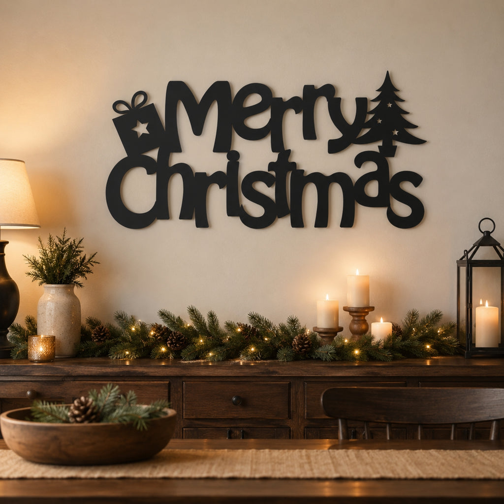 Merry Christmas Metal Wall Art – Gift & Christmas Tree Holiday Sign