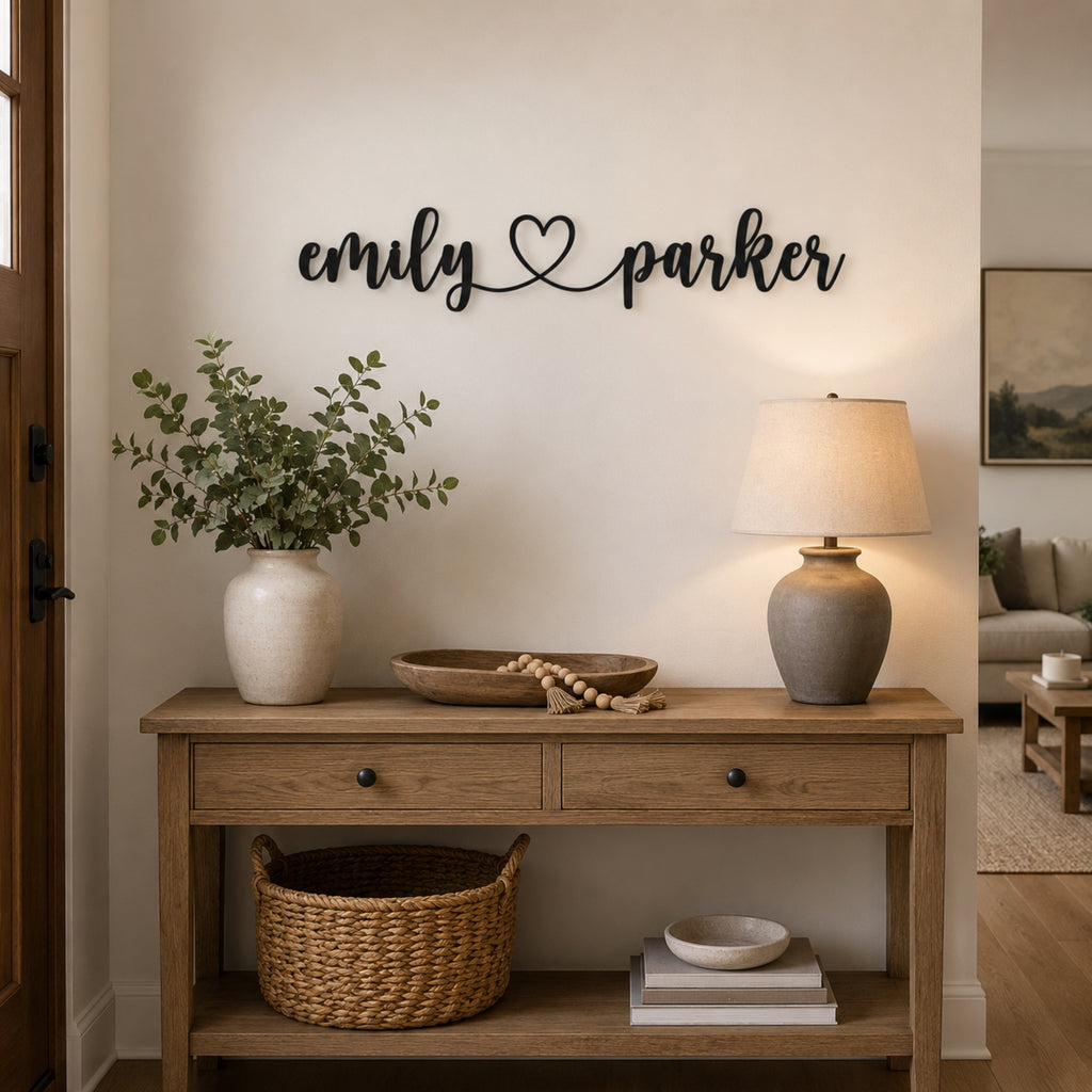 Personalized Couple Name Metal Sign with Heart – Custom Wedding Wall Decor