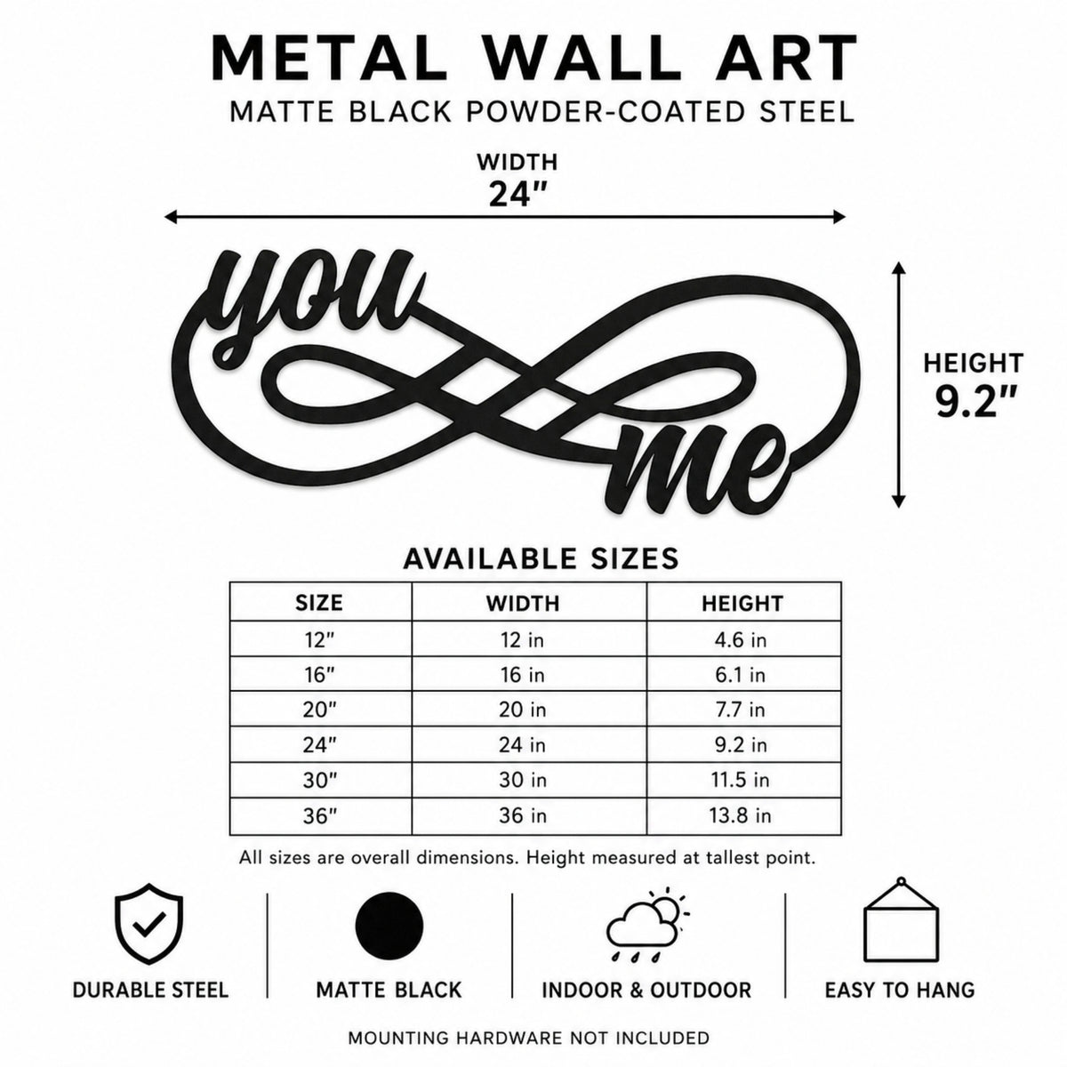 You & Me Infinity Metal Wall Art – Romantic Couple Wall Decor