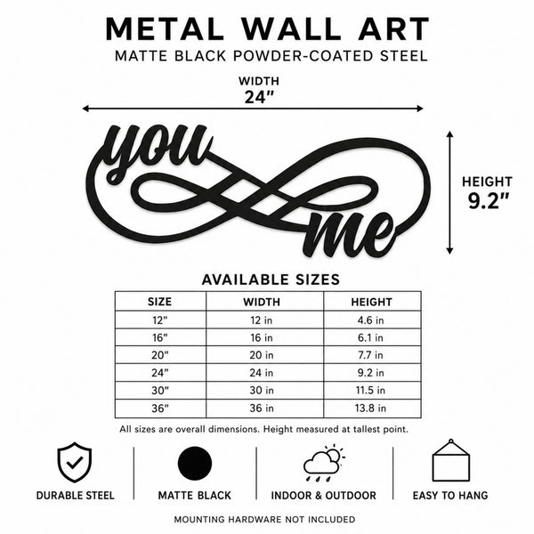 You & Me Infinity Metal Wall Art – Romantic Couple Wall Decor