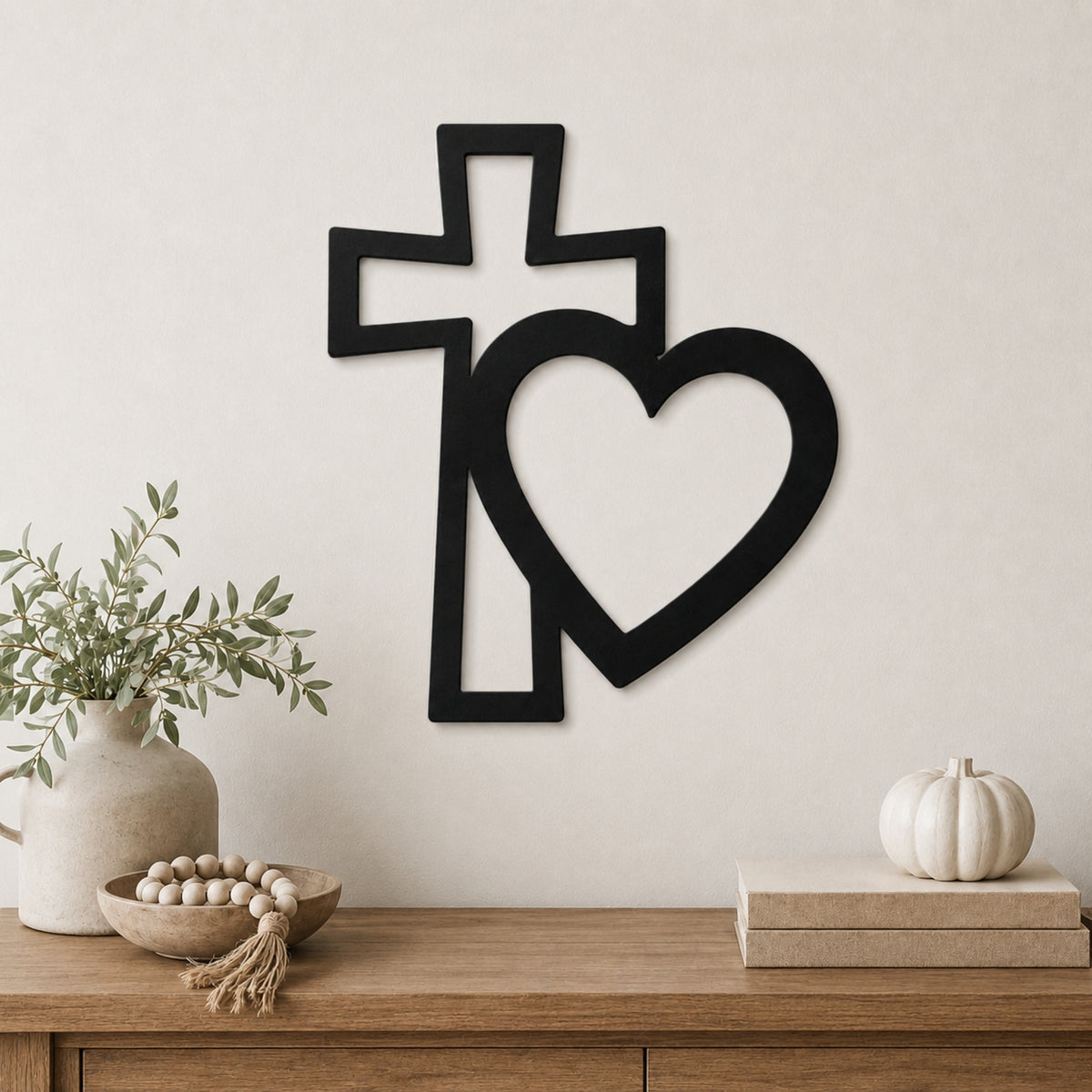 Cross & Heart Metal Wall Art – Christian Faith Love Decor