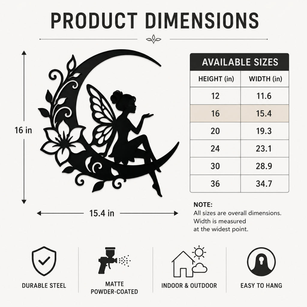 Fairy on Crescent Moon Metal Wall Art – Floral Fairy Wall Decor