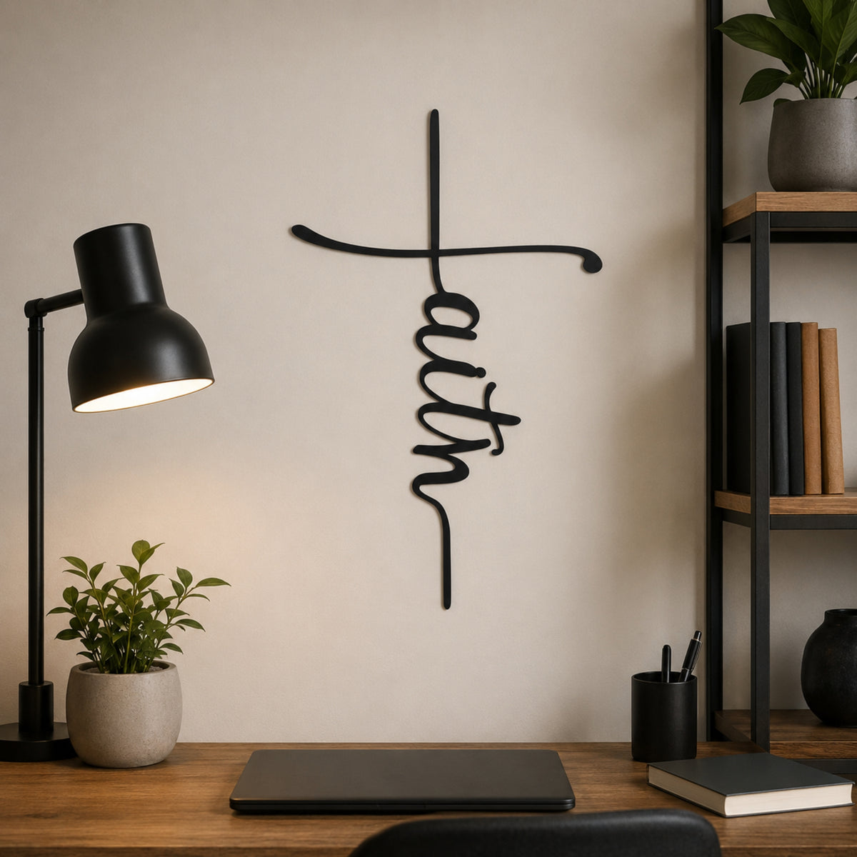 Faith Cross Metal Wall Art – Minimalist Christian Decor
