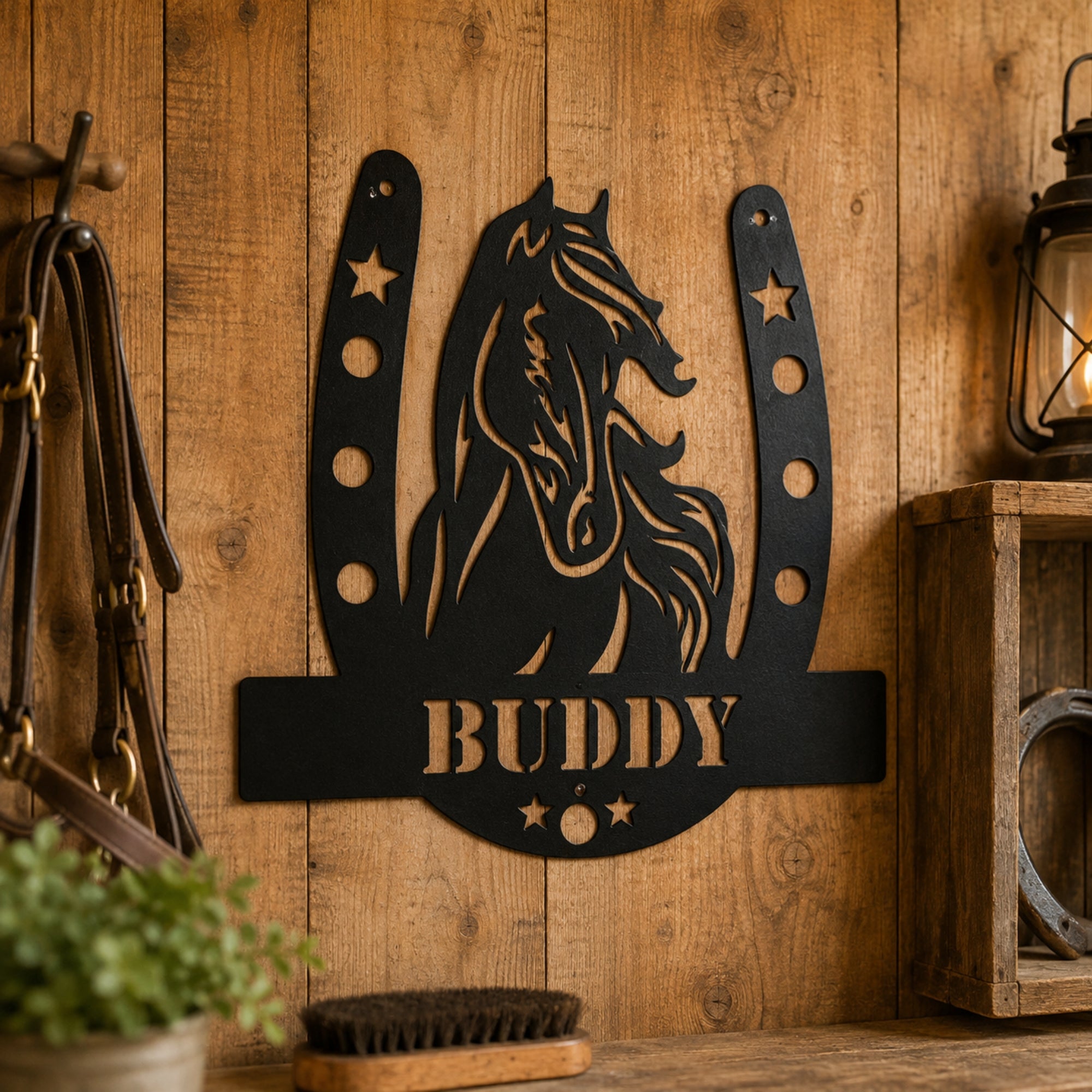Personalized Horse Name Metal Sign – Horseshoe Equestrian Wall Art