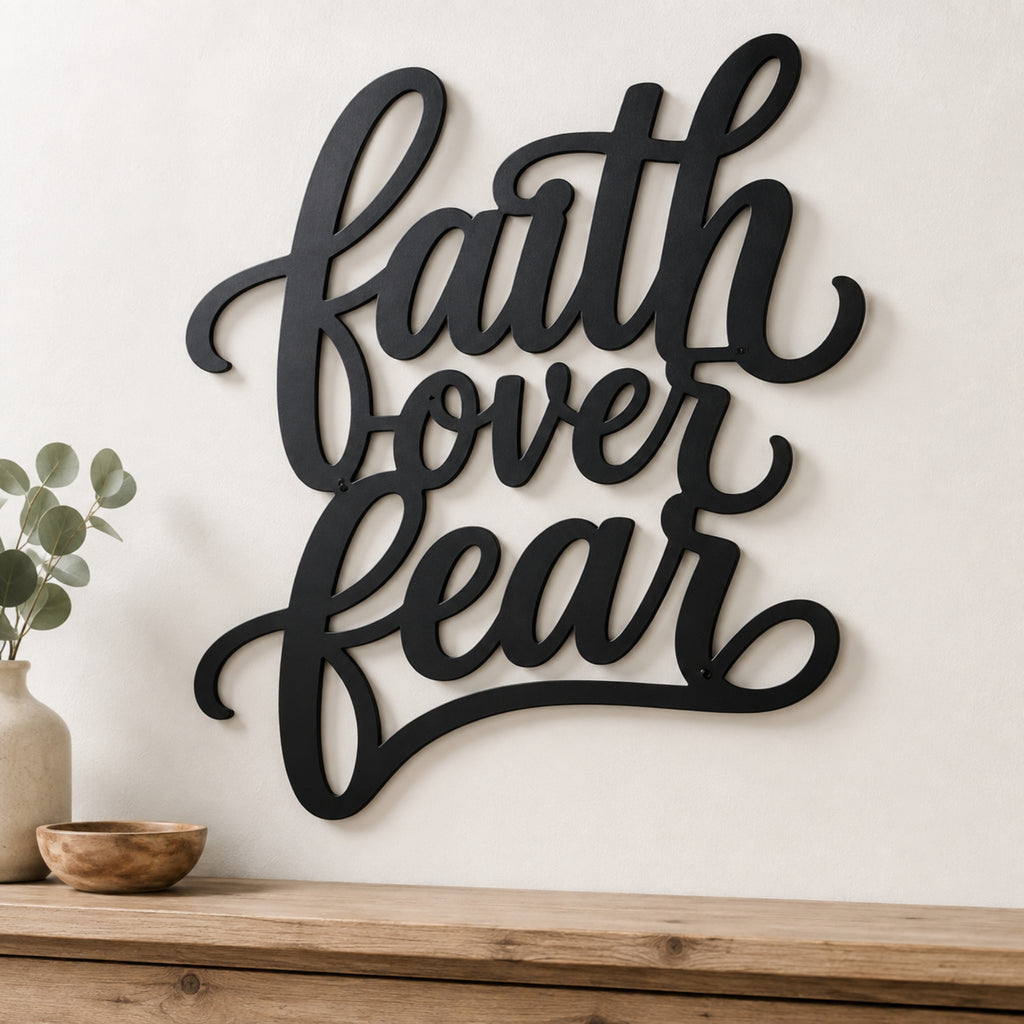 Faith Over Fear Metal Wall Art – Christian Inspirational Sign