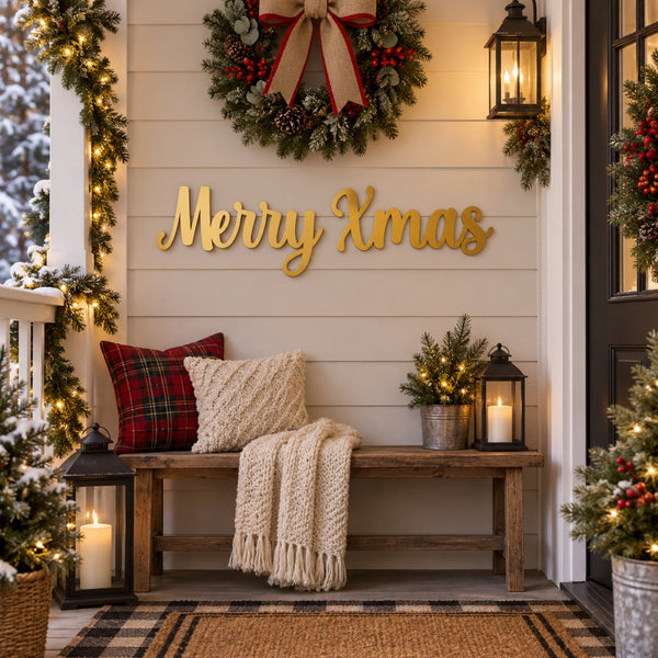 Merry Xmas Metal Wall Art – Christmas Script Metal Sign