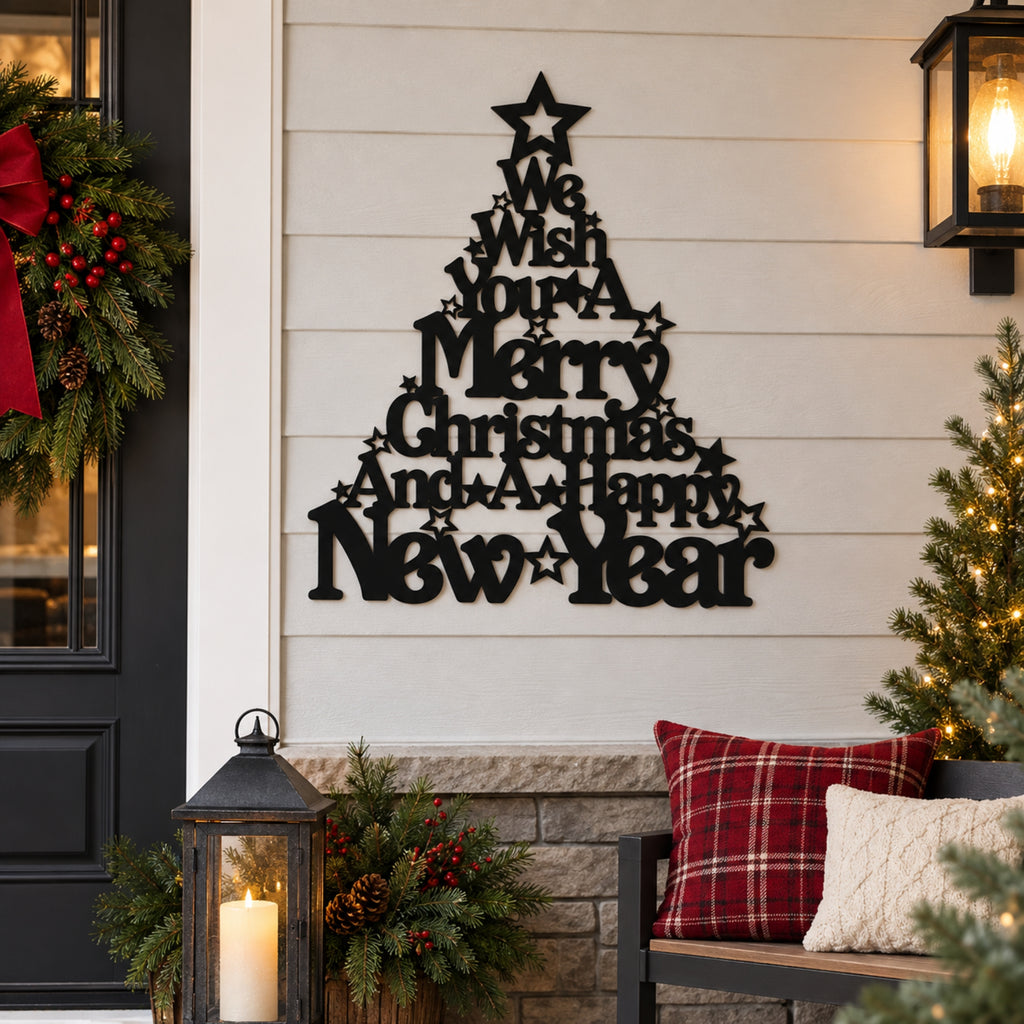 Merry Christmas Metal Wall Art – Christmas Tree Holiday Sign