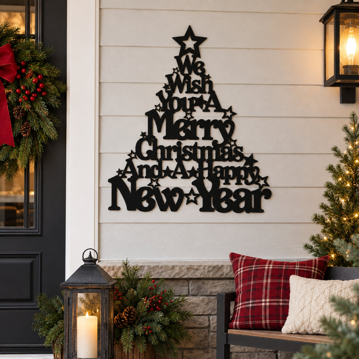 Merry Christmas Metal Wall Art – Christmas Tree Holiday Sign