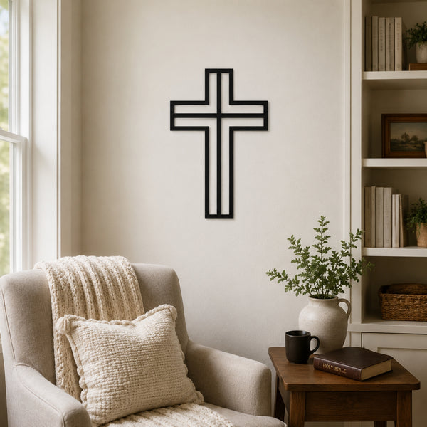 Modern Christian Cross Metal Wall Art – Minimalist Faith Decor