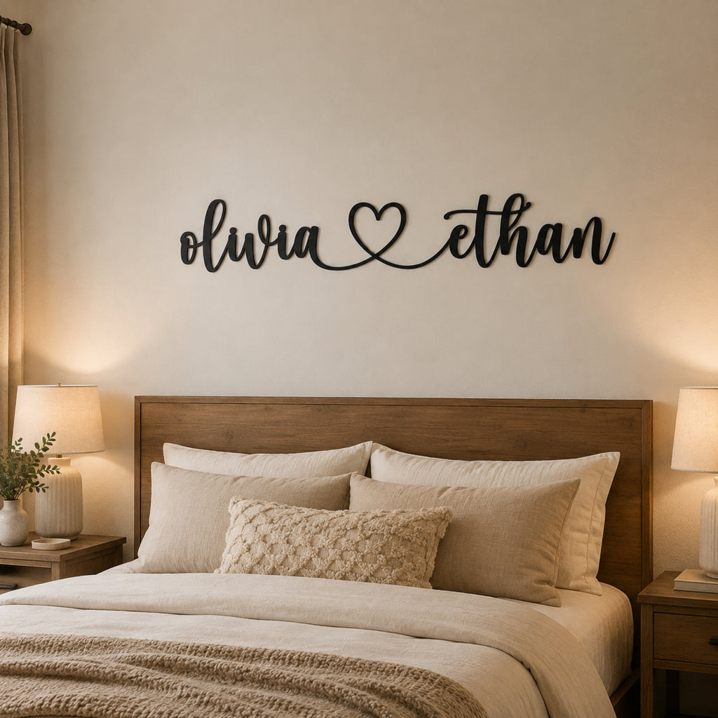 Personalized Couple Name Metal Sign with Heart – Custom Wedding Wall Decor