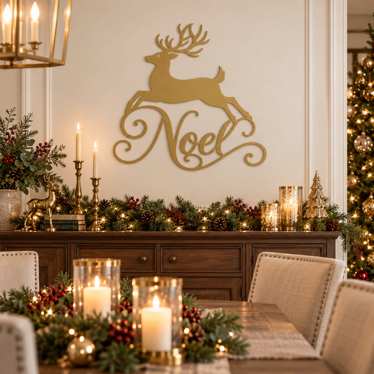 Noel Reindeer Metal Wall Art – Christmas Metal Sign