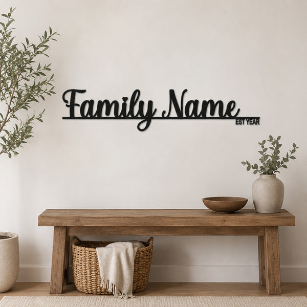 Personalized Family Name Metal Sign with Established Year – Script Style