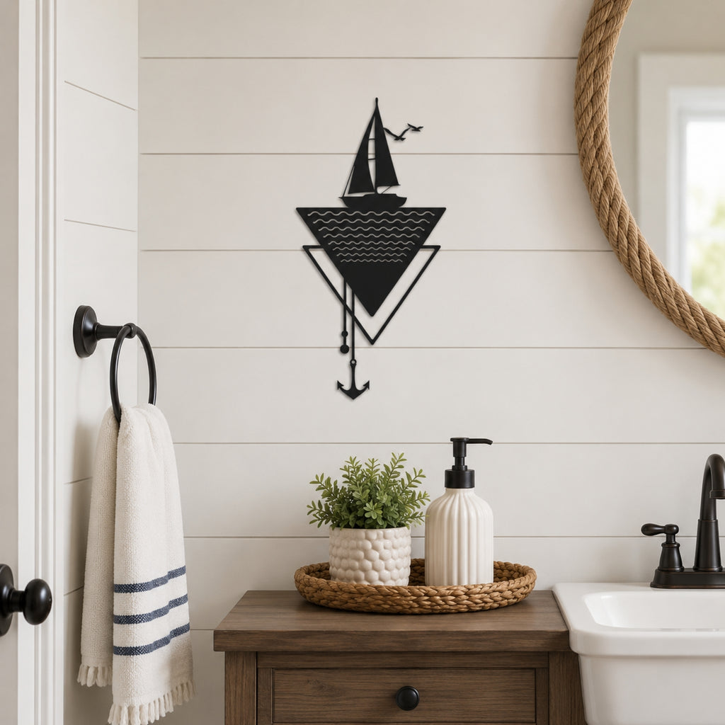 Modern Sailboat Metal Wall Art with Anchor – Nautical Coastal Decor