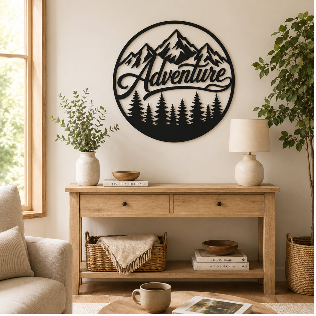 Adventure Mountain Metal Wall Art – Forest & Pine Tree Decor