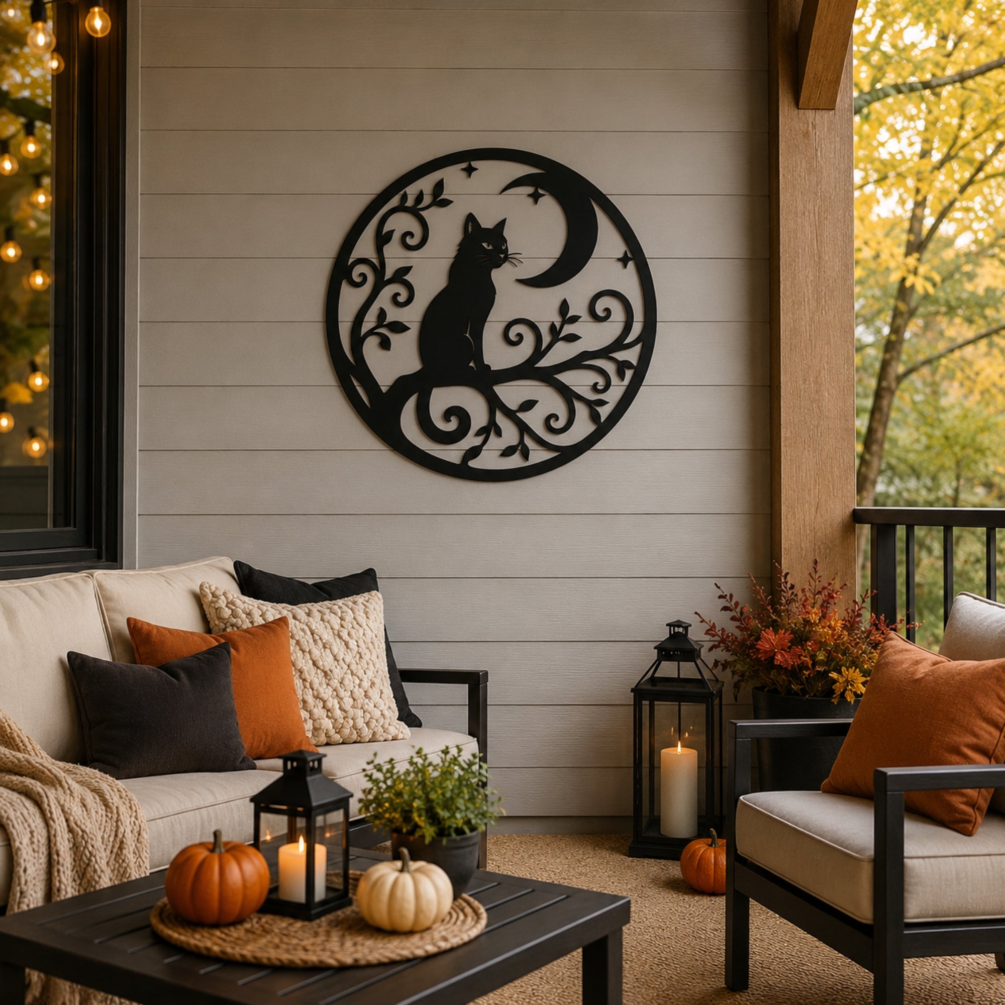 Black Cat Moon Metal Wall Art – Halloween Cat Decor Secondary image