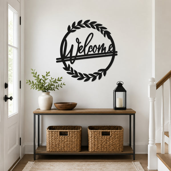 Welcome Wreath Metal Wall Art – Entryway & Porch Welcome Sign