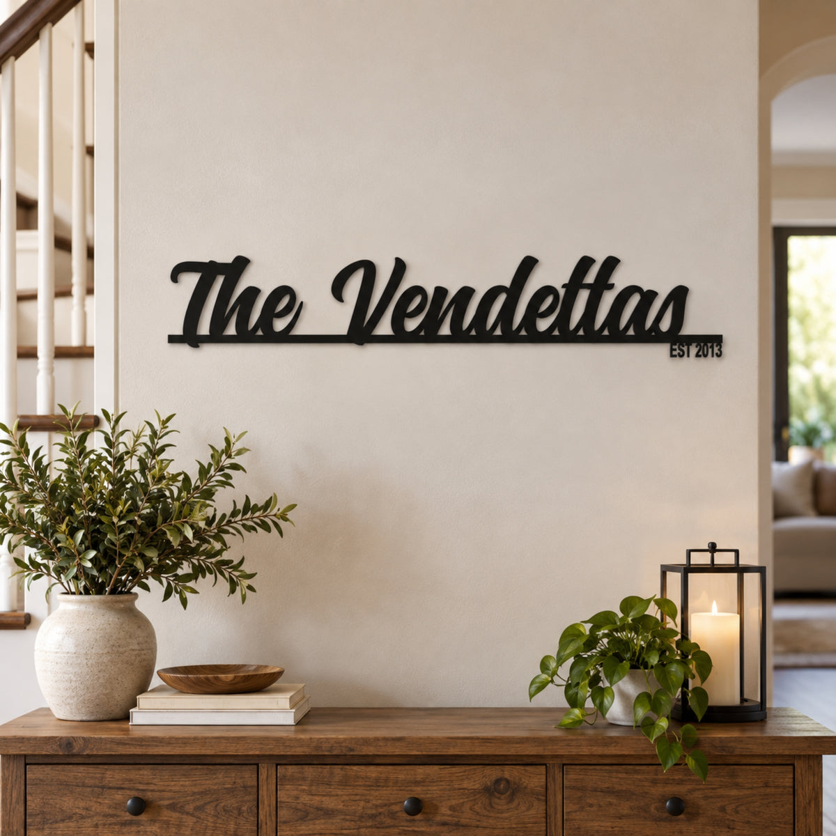 Personalized Family Name Metal Sign with Established Year – Script Surname Wall Art