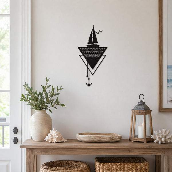 Modern Sailboat Metal Wall Art with Anchor – Nautical Coastal Decor