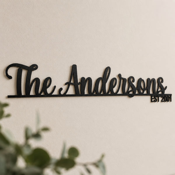 Personalized Family Name Metal Sign with Established Year – Script Style