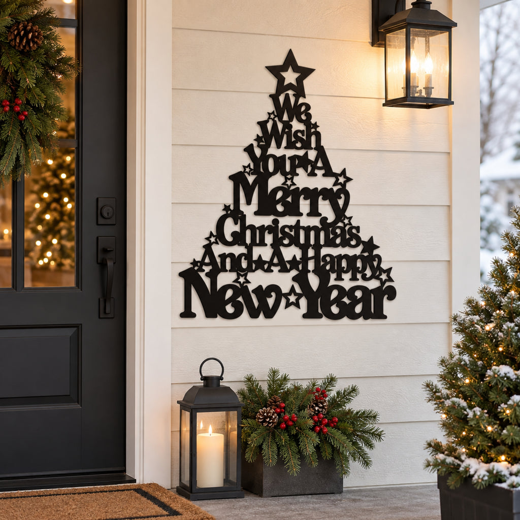 Merry Christmas Metal Wall Art – Christmas Tree Holiday Sign