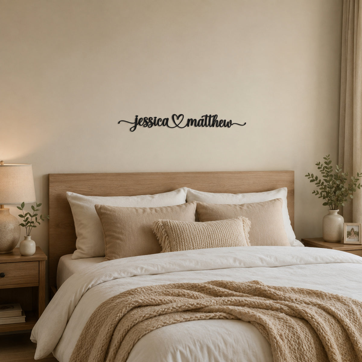 Personalized Couple Name Metal Sign with Heart – Romantic Script with Flourish Tails