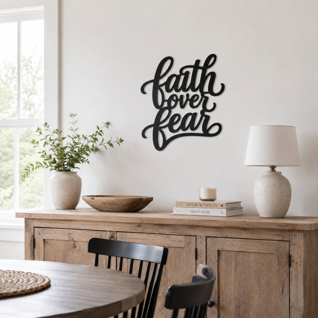 Faith Over Fear Metal Wall Art – Christian Inspirational Sign