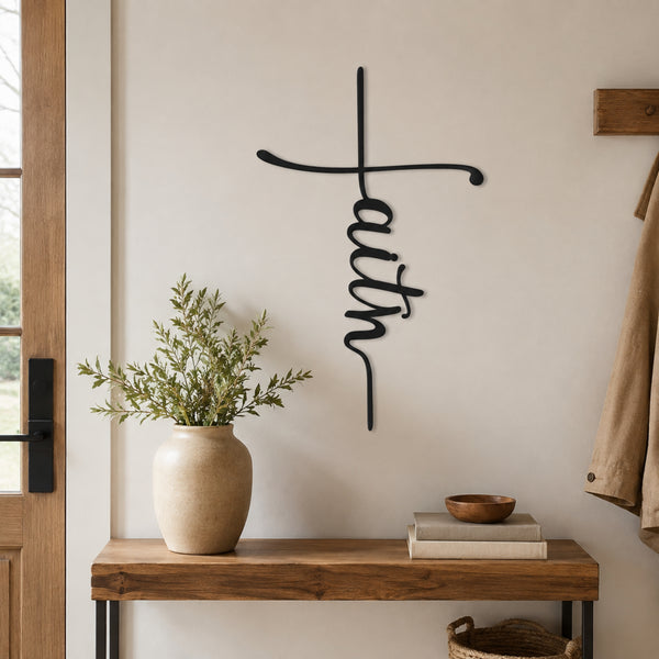 Faith Cross Metal Wall Art – Minimalist Christian Decor