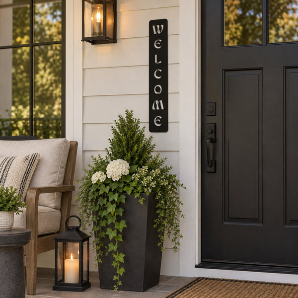 Modern Welcome Metal Sign – Vertical or Horizontal Porch Decor