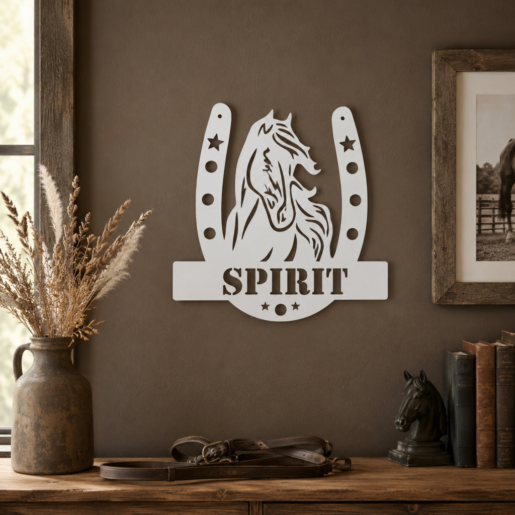 Personalized Horse Name Metal Sign – Horseshoe Equestrian Wall Art