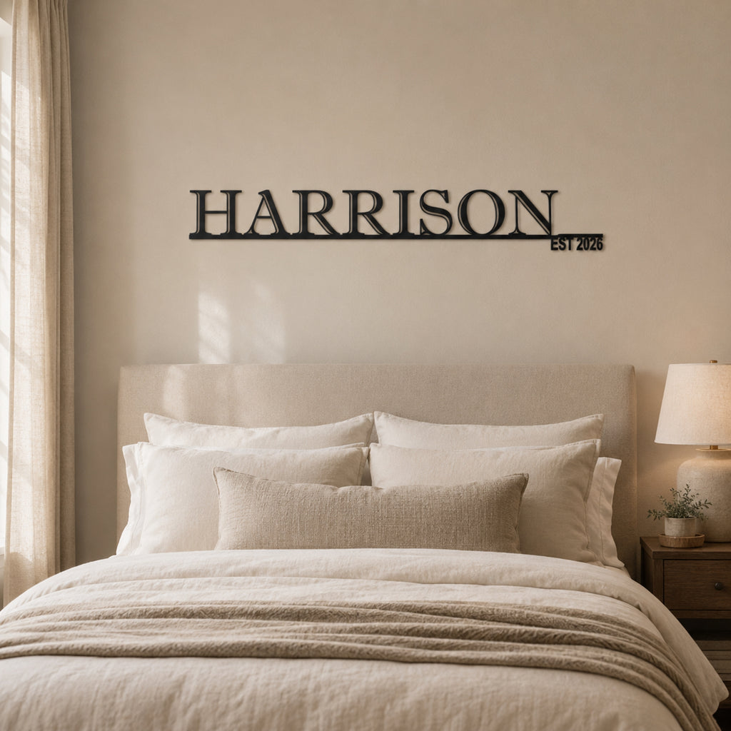 Personalized Family Name Metal Sign with Established Year – Classic Serif Design