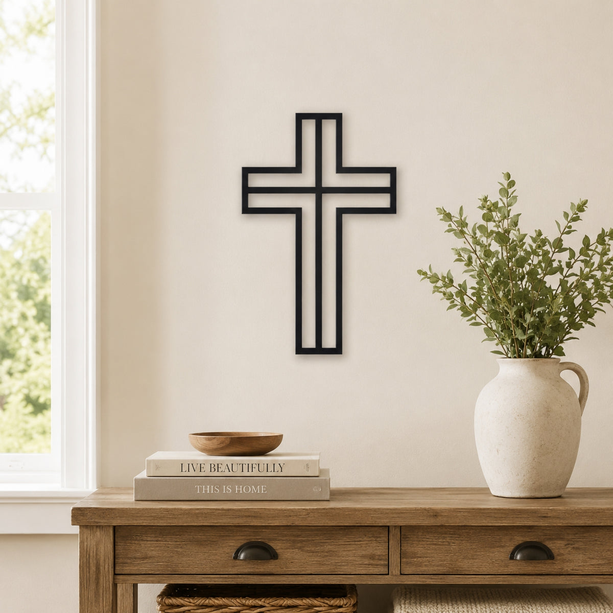 Modern Christian Cross Metal Wall Art – Minimalist Faith Decor