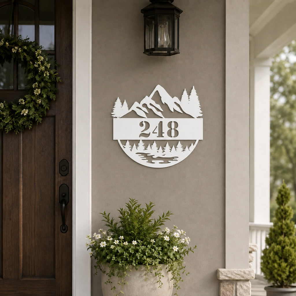 Personalized Mountain House Number Sign