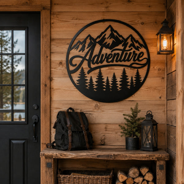 Adventure Mountain Metal Wall Art – Forest & Pine Tree Decor
