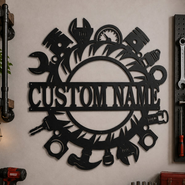 Personalized Garage & Workshop Metal Sign – Custom Name Decor