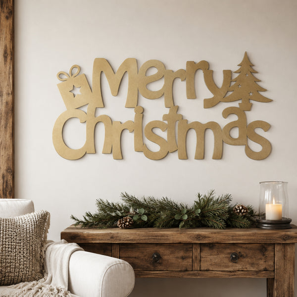 Merry Christmas Metal Wall Art – Gift & Christmas Tree Holiday Sign