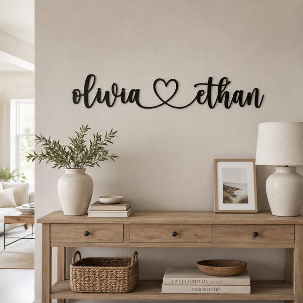 Personalized Couple Name Metal Sign with Heart – Custom Wedding Wall Decor