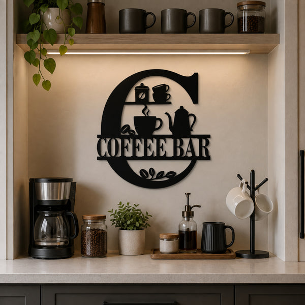 Coffee Bar Metal Wall Sign – Kitchen Coffee Station Decor
