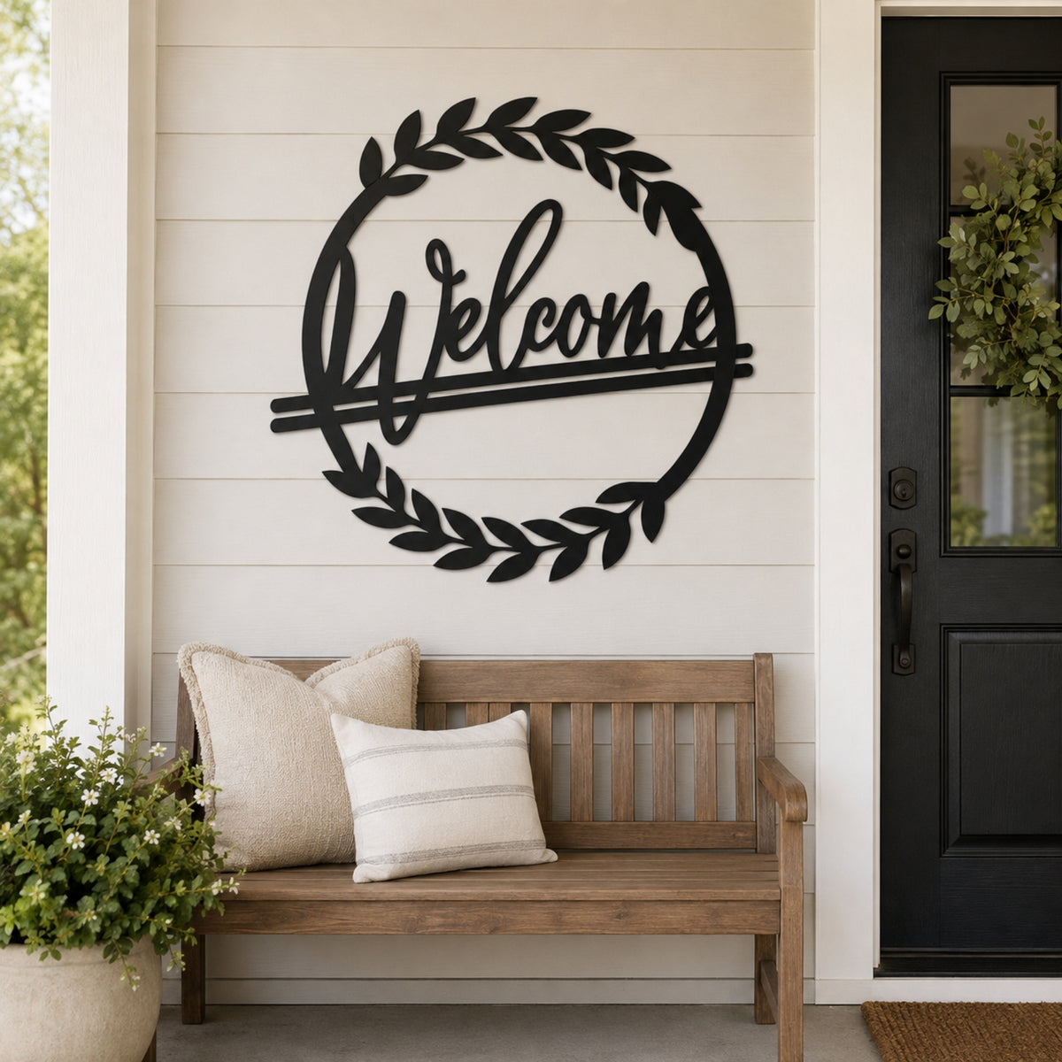 Welcome Wreath Metal Wall Art – Entryway & Porch Welcome Sign