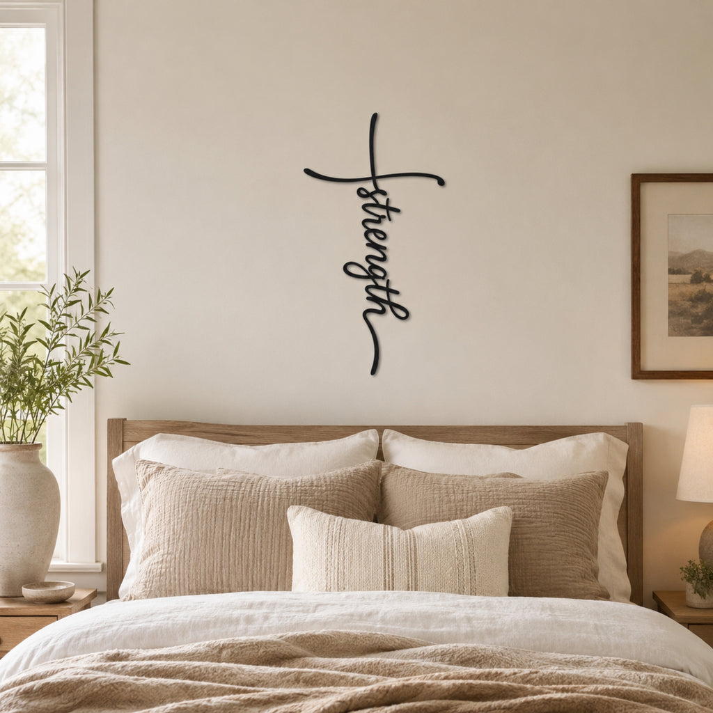 Strength Cross Metal Wall Art – Christian Faith Wall Decor