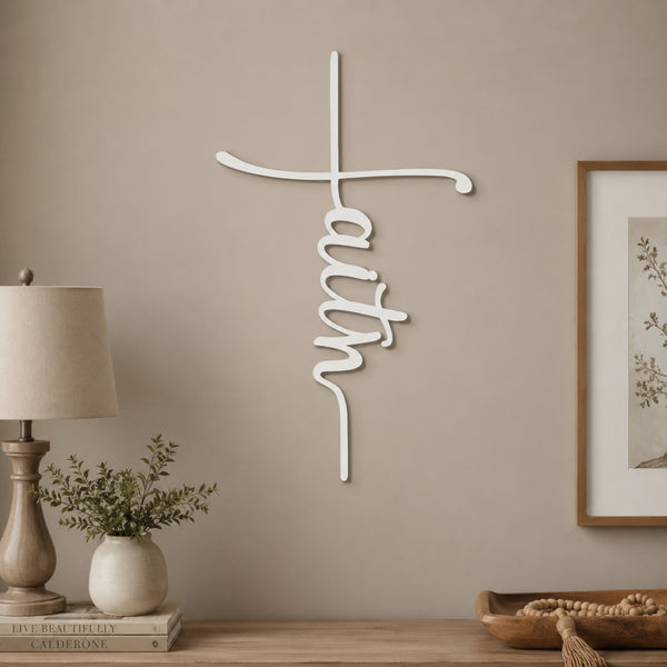 Faith Cross Metal Wall Art – Minimalist Christian Decor