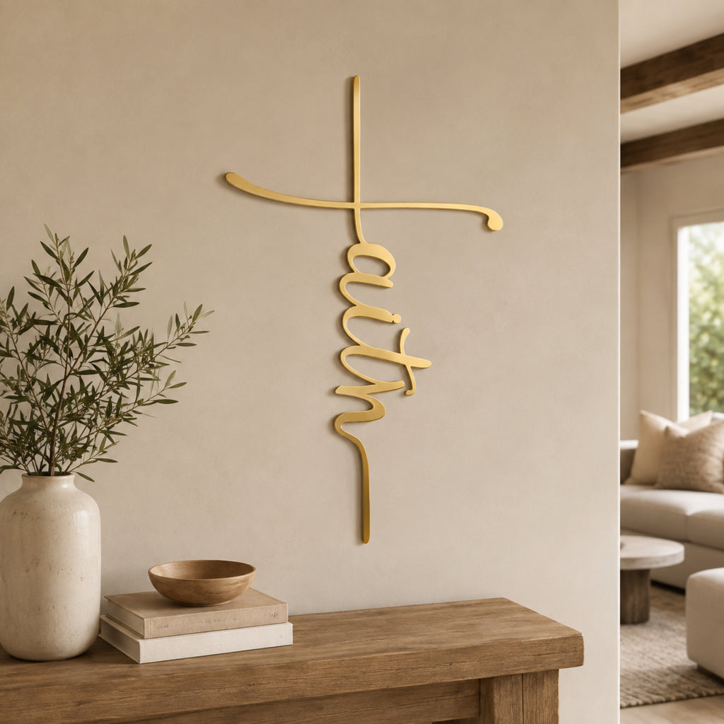 Faith Cross Metal Wall Art – Minimalist Christian Decor