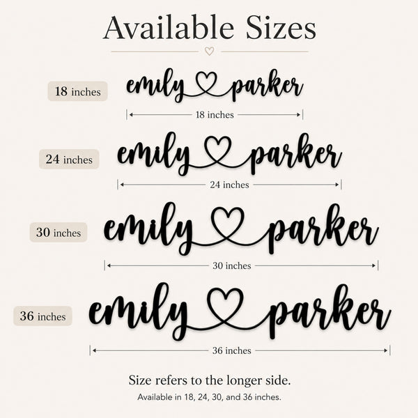 Personalized Couple Name Metal Sign with Heart – Custom Wedding Wall Decor